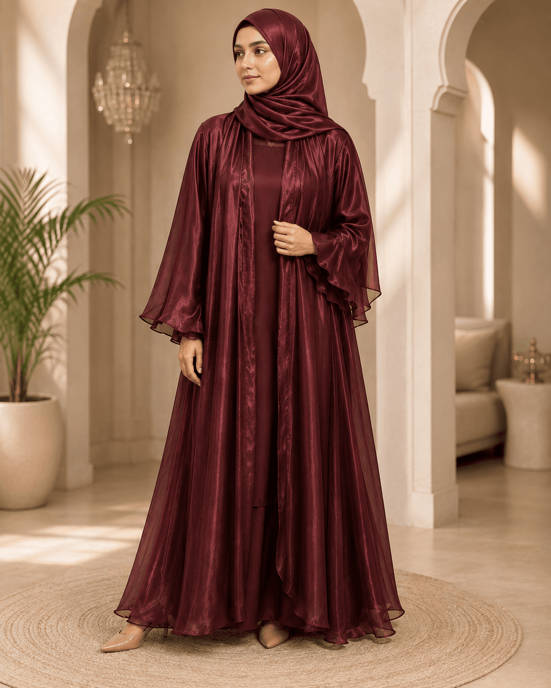 Queen 2-Piece Organza Tissue Abaya with Matching Dupatta – Premium Luxury Modest Wear